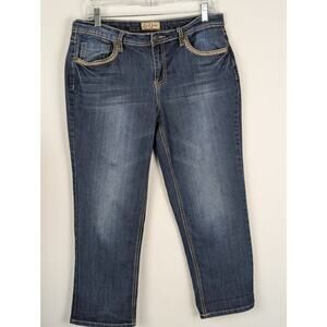 Earl jeans  womens Sz10 cropped  Waist 34" Rise 9.75"Ins 25"Decorative stitching